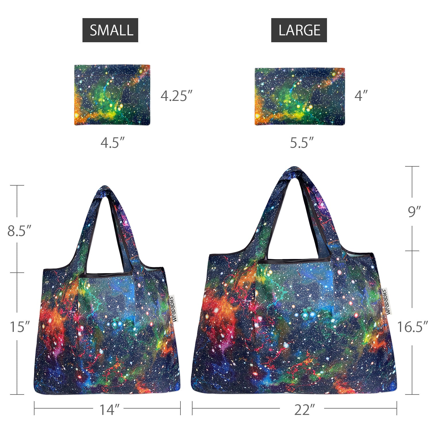 Wrapables Large & Small Foldable Tote Nylon Reusable Grocery Bags, Set of 2