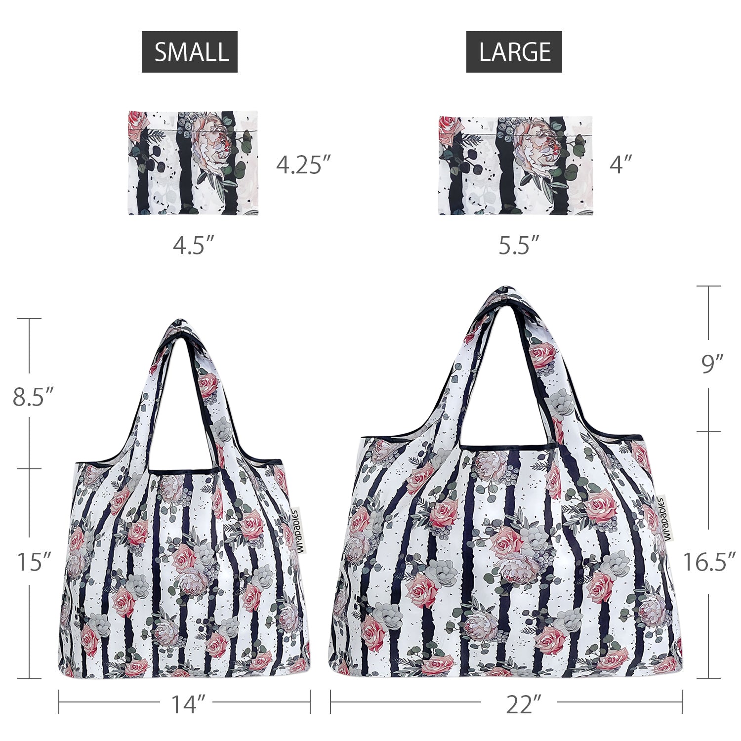 Wrapables Large & Small Foldable Tote Nylon Reusable Grocery Bags, Set of 2