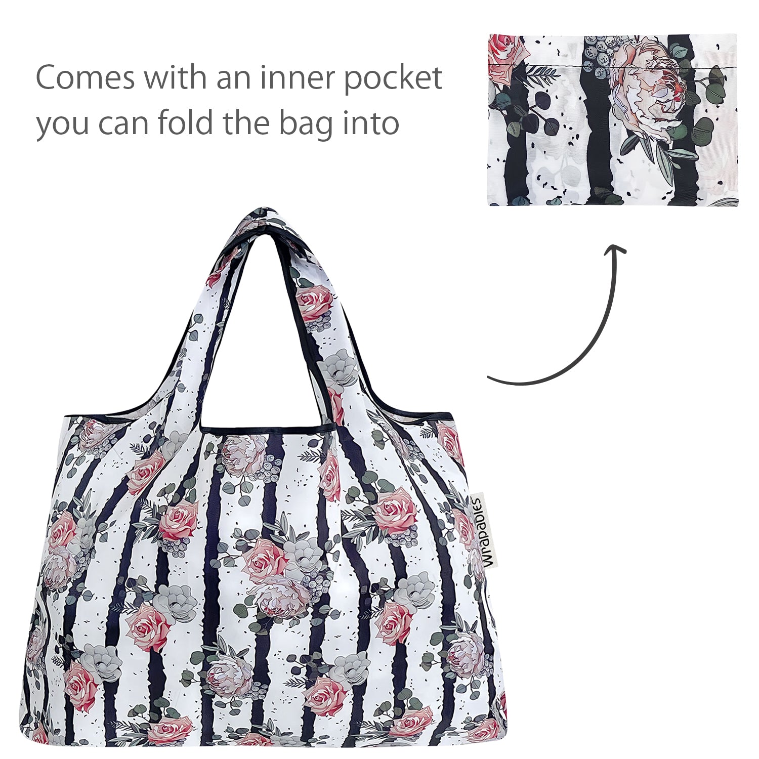 Wrapables Large & Small Foldable Tote Nylon Reusable Grocery Bags, Set of 2
