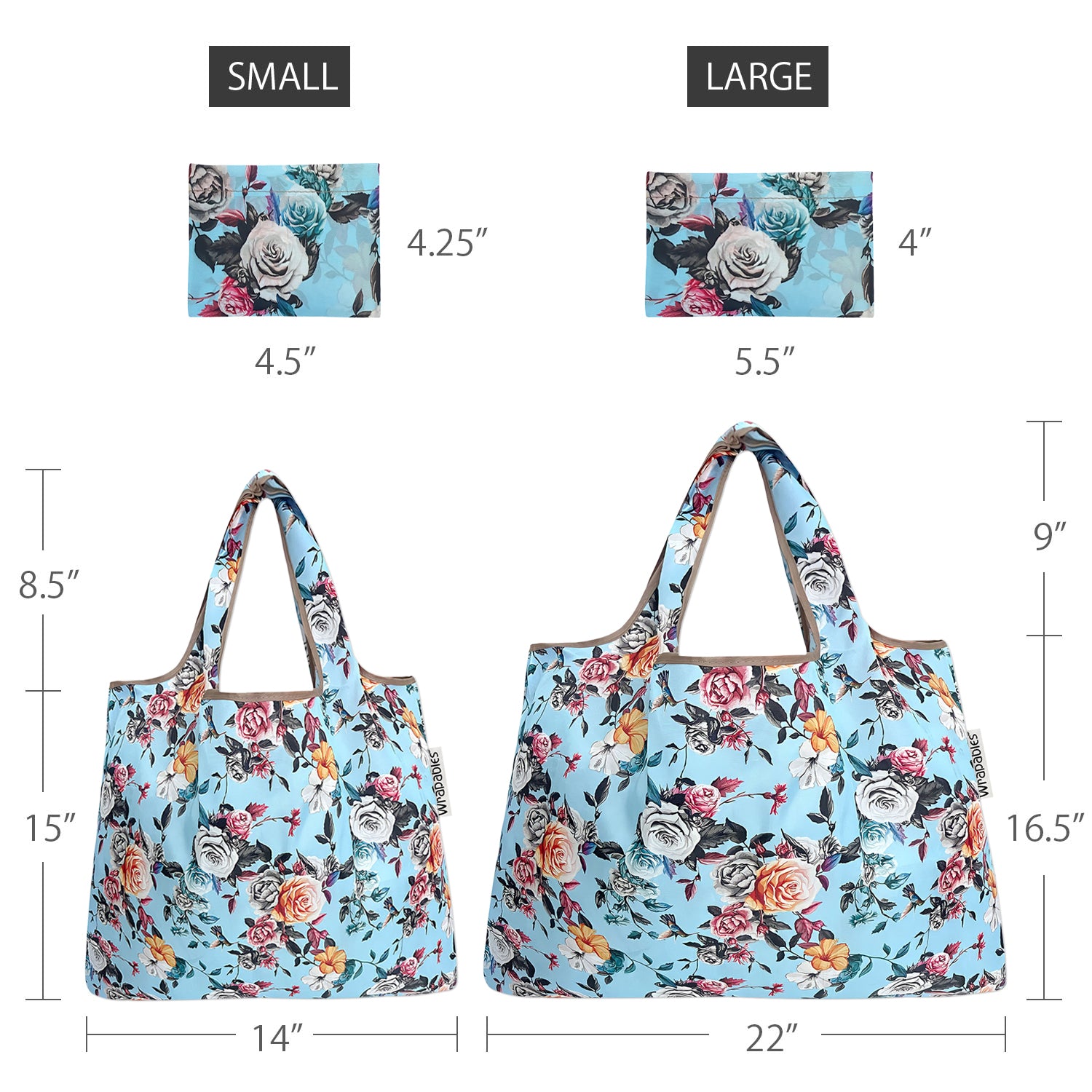 Wrapables Large & Small Foldable Tote Nylon Reusable Grocery Bags, Set of 2