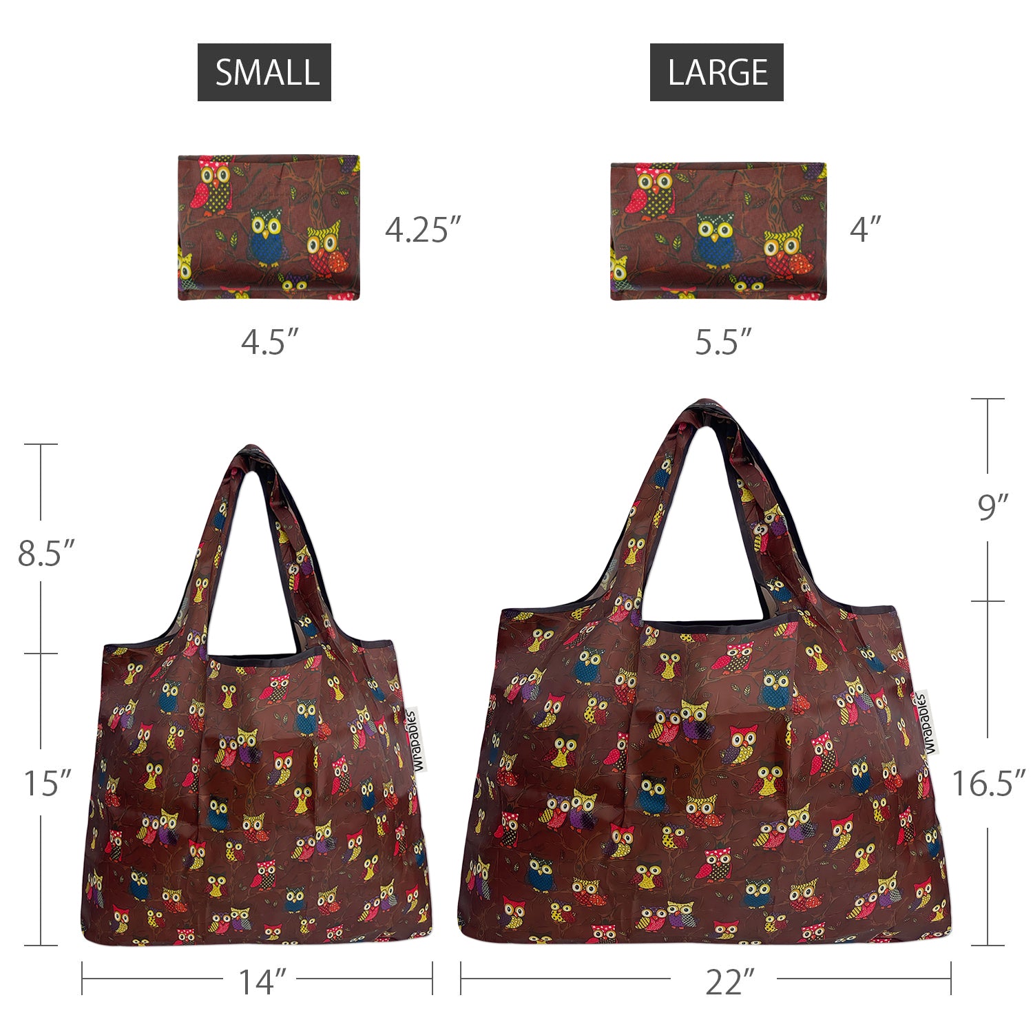 Wrapables Large & Small Foldable Tote Nylon Reusable Grocery Bags, Set of 2