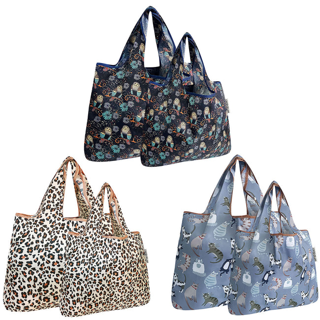 Wrapables Large & Small Foldable Tote Nylon Reusable Grocery Bags, Set of 6