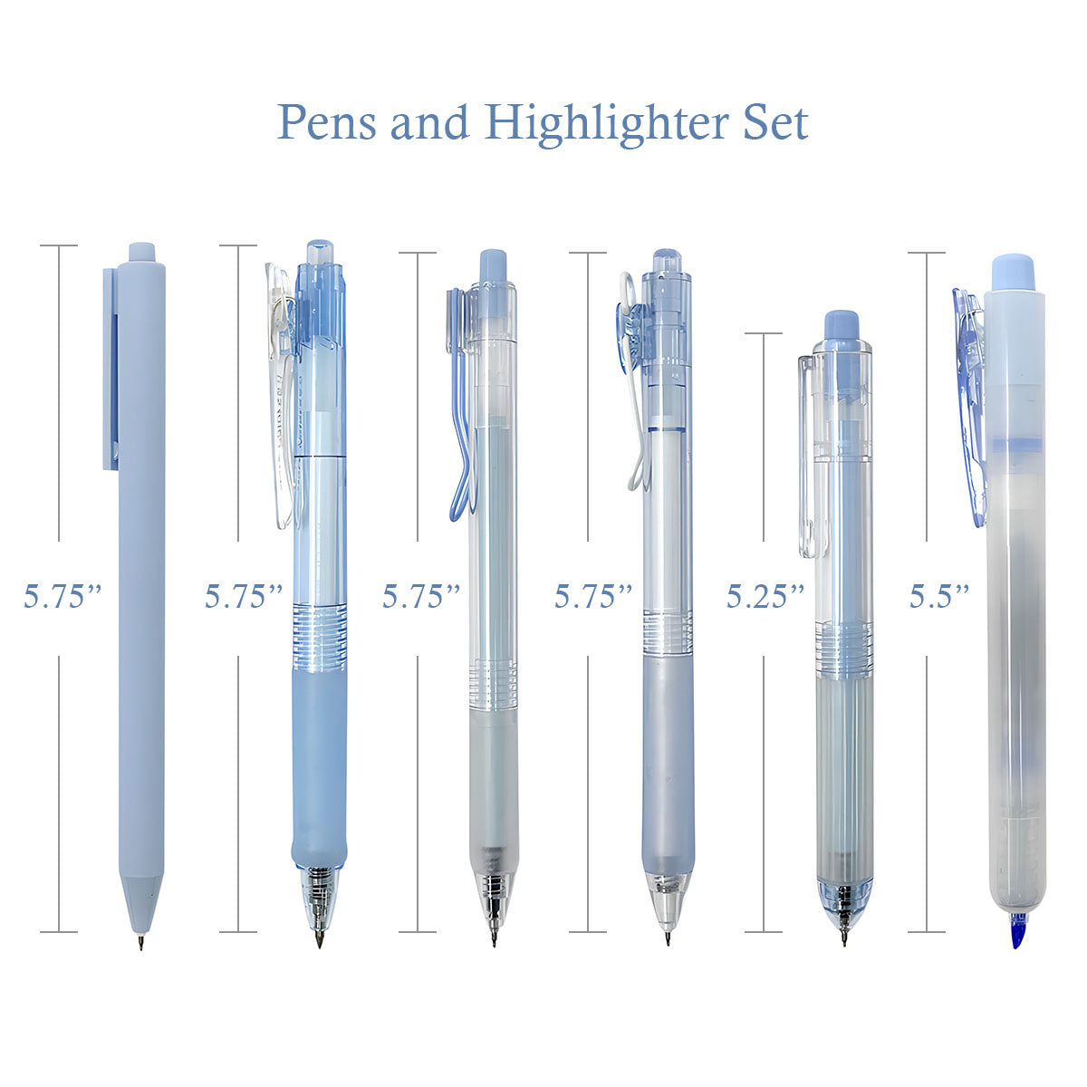 Wrapables Retractable Rollerball Pens and Highlighter Set, 0.5mm Black Gel Ink Pens for Home, Office, School (Set of 6)