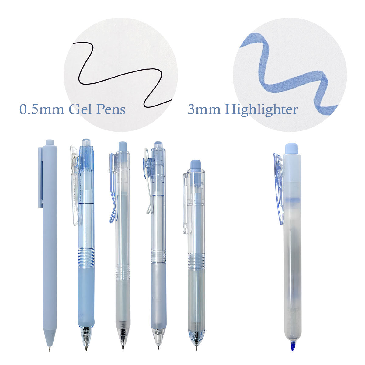 Wrapables Retractable Rollerball Pens and Highlighter Set, 0.5mm Black Gel Ink Pens for Home, Office, School (Set of 6)