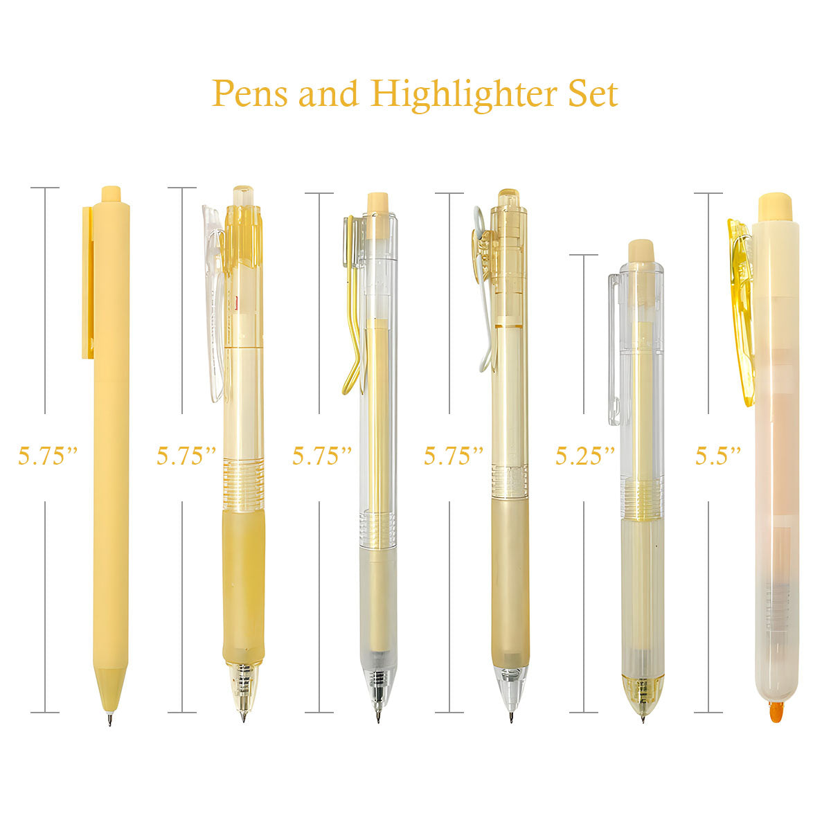 Wrapables Retractable Rollerball Pens and Highlighter Set, 0.5mm Black Gel Ink Pens for Home, Office, School (Set of 6)