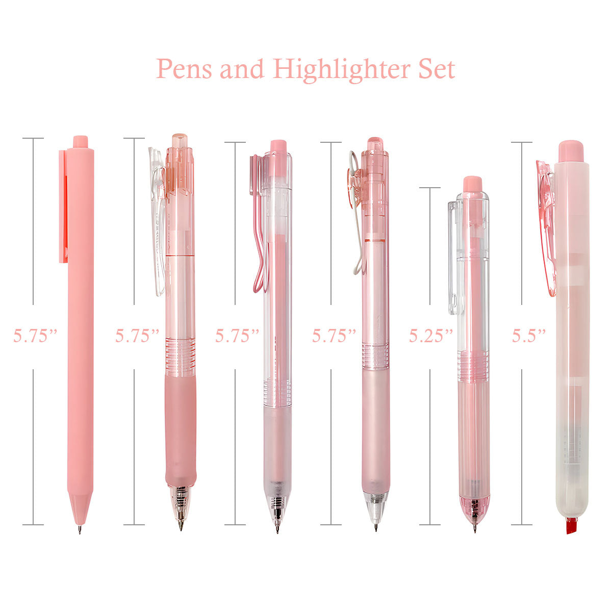 Wrapables Retractable Rollerball Pens and Highlighter Set, 0.5mm Black Gel Ink Pens for Home, Office, School (Set of 6)