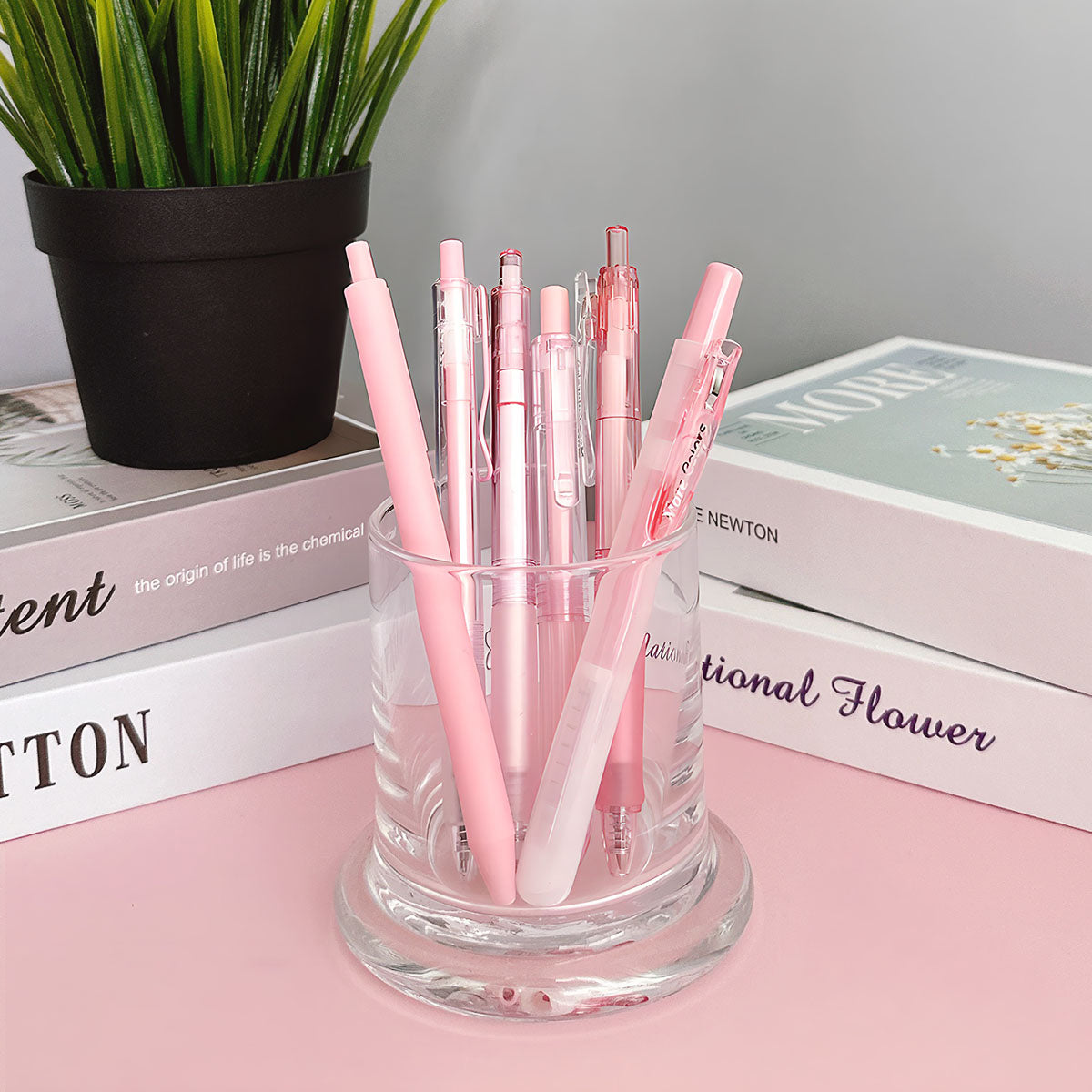 Wrapables Retractable Rollerball Pens and Highlighter Set, 0.5mm Black Gel Ink Pens for Home, Office, School (Set of 6)