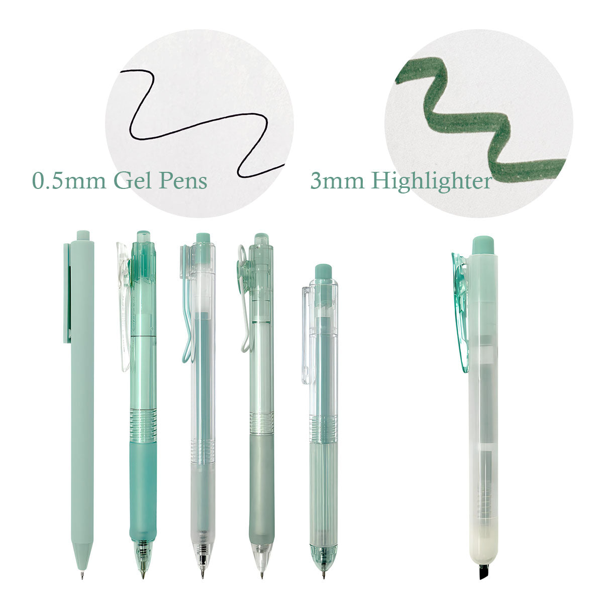 Wrapables Retractable Rollerball Pens and Highlighter Set, 0.5mm Black Gel Ink Pens for Home, Office, School (Set of 6)