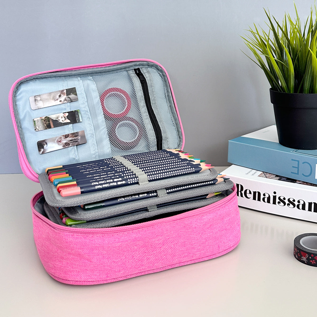 Wrapables Large Capacity 72 Slot Pencil Case for Colored Pencils, Stationery Pouch