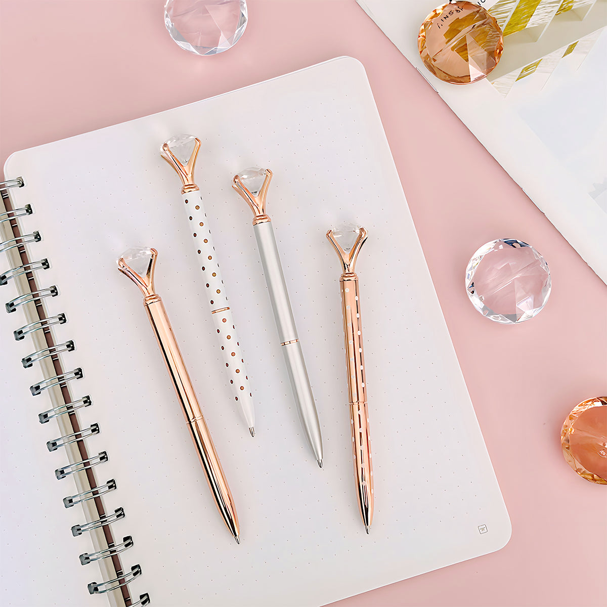 Wrapables Crystal Diamond Ballpoint Pens, 1.0mm Medium Point Wedding Pens with Refills (Set of 8 Pens + 8 Refills)