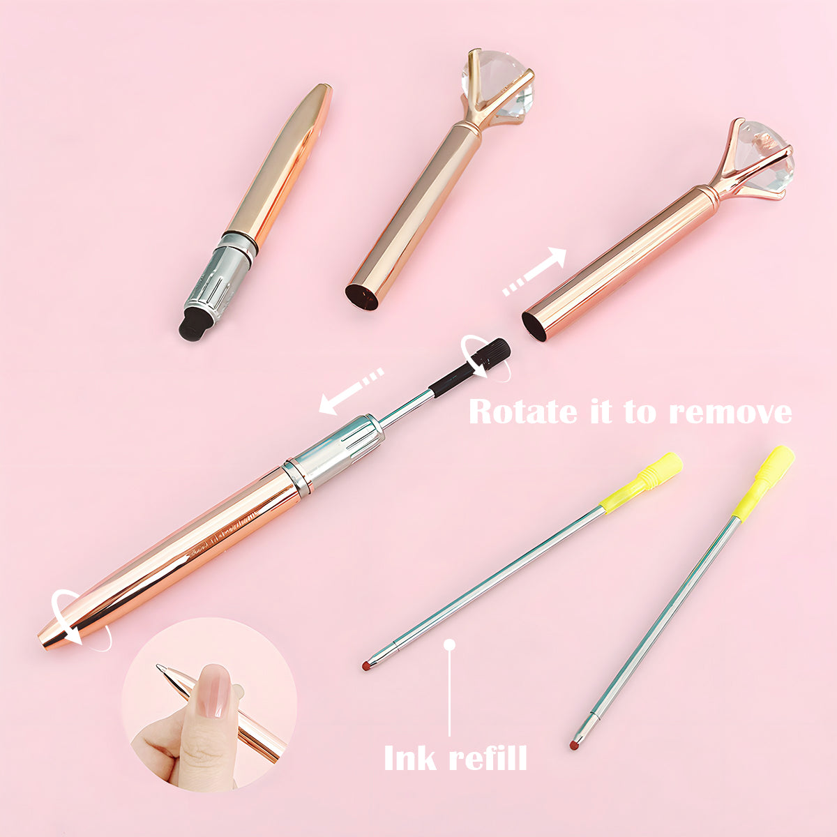Wrapables Crystal Diamond Ballpoint Pens, 1.0mm Medium Point Wedding Pens with Refills (Set of 8 Pens + 8 Refills)
