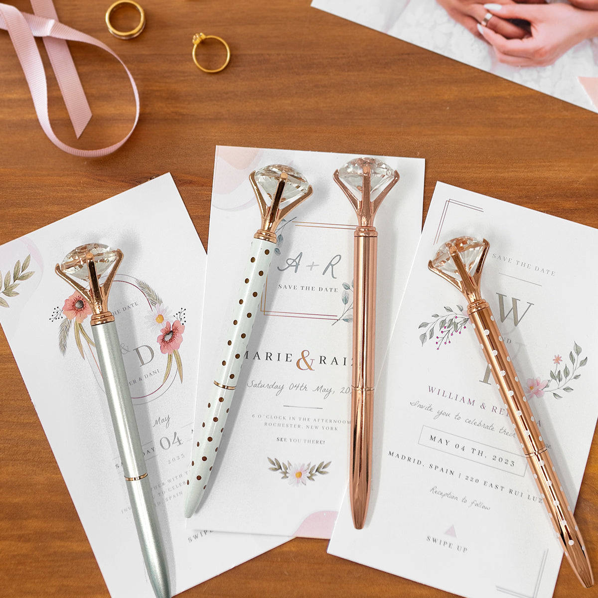Wrapables Crystal Diamond Ballpoint Pens, 1.0mm Medium Point Wedding Pens with Refills (Set of 8 Pens + 8 Refills)