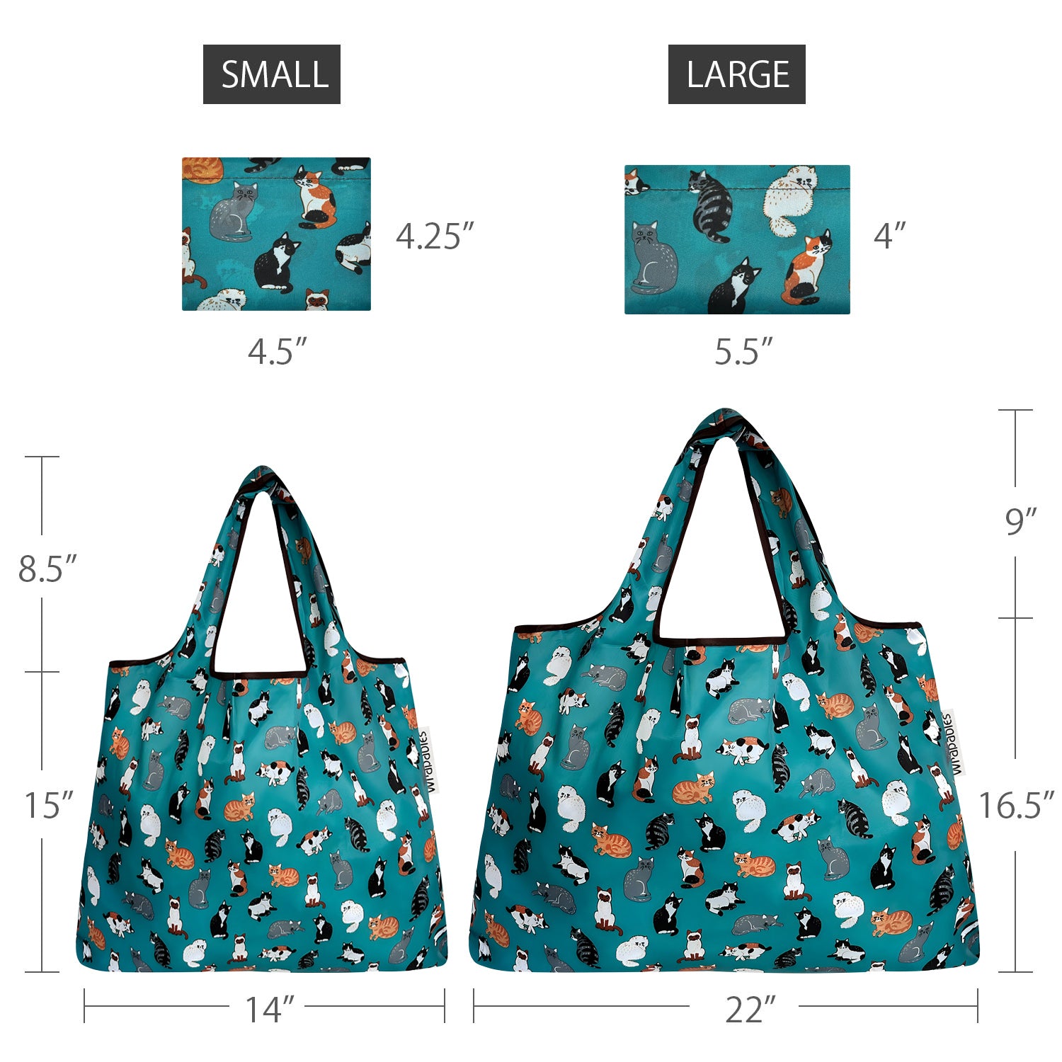 Wrapables Large & Small Foldable Tote Nylon Reusable Grocery Bags, Set of 2