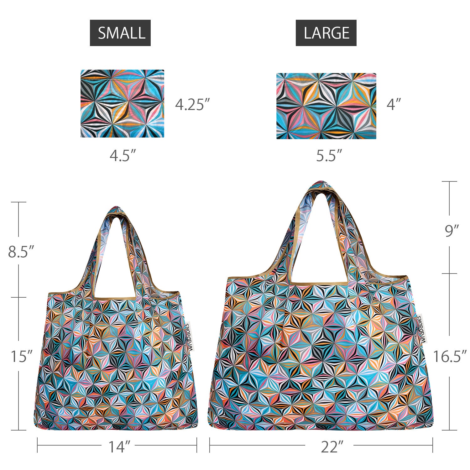 Wrapables Large & Small Foldable Tote Nylon Reusable Grocery Bags, Set of 2