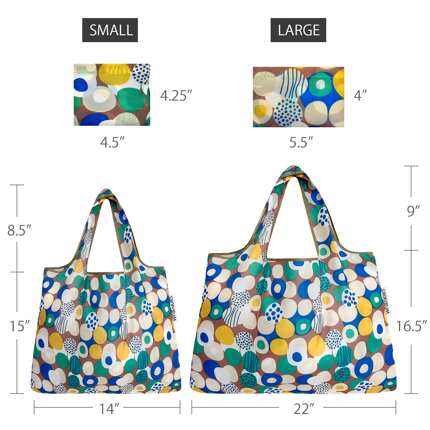 Wrapables Large & Small Foldable Tote Nylon Reusable Grocery Bags, Set of 2