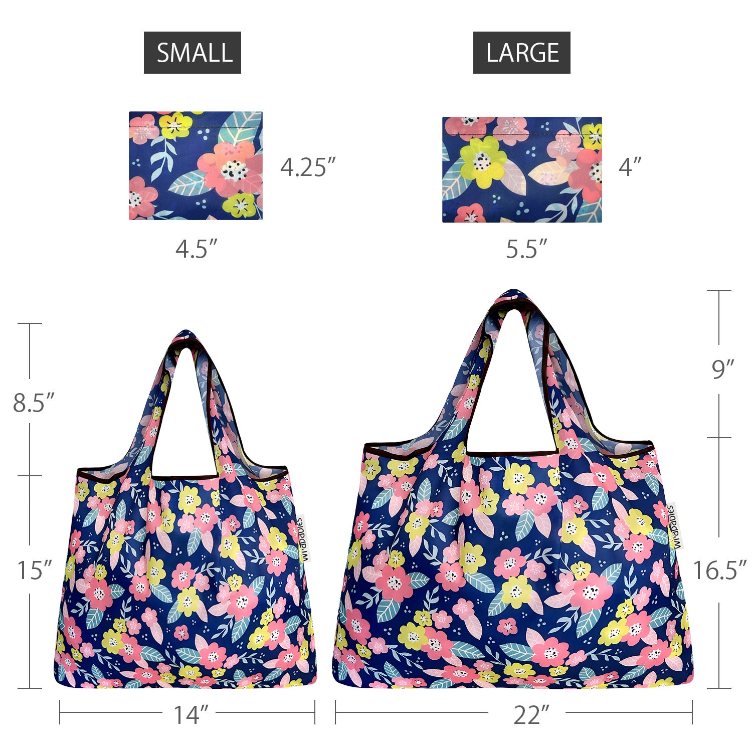 Wrapables Large & Small Foldable Tote Nylon Reusable Grocery Bags, Set of 2