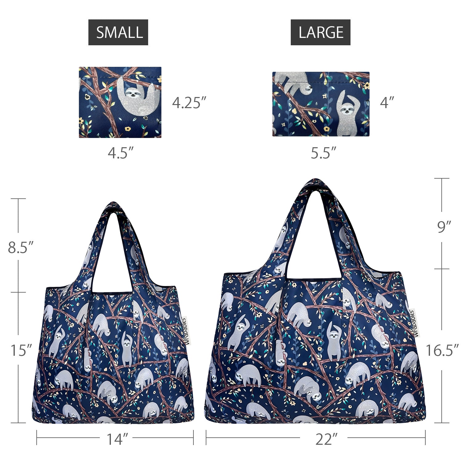 Wrapables Large & Small Foldable Tote Nylon Reusable Grocery Bags, Set of 2