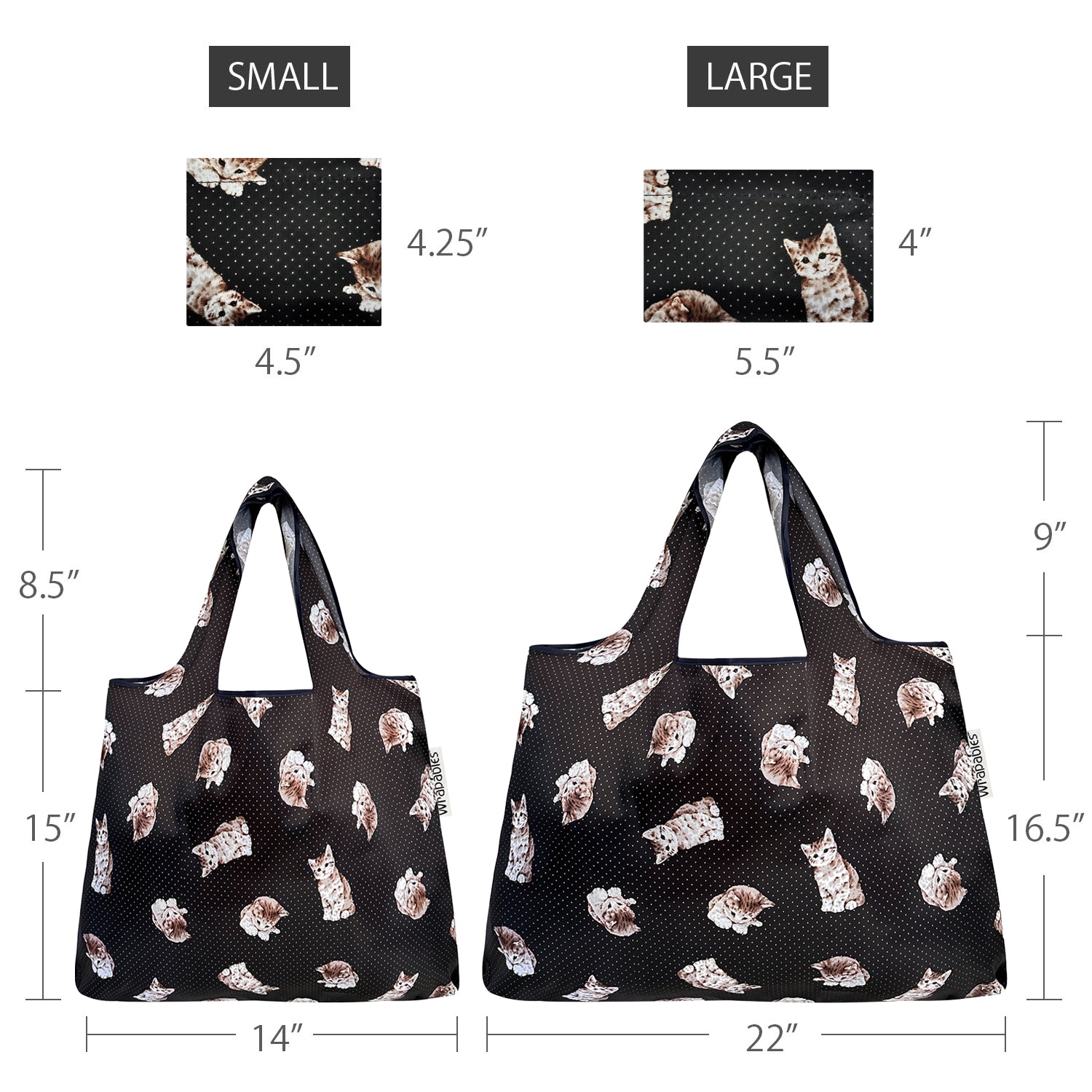 Wrapables Large & Small Foldable Tote Nylon Reusable Grocery Bags, Set of 2