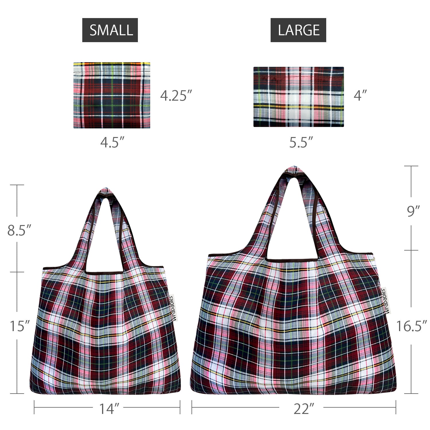 Wrapables Large & Small Foldable Tote Nylon Reusable Grocery Bags, Set of 2