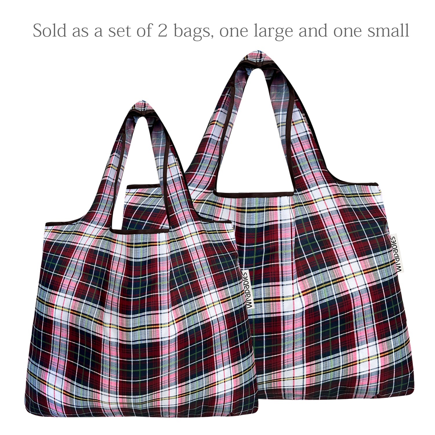 Wrapables Large & Small Foldable Tote Nylon Reusable Grocery Bags, Set of 2