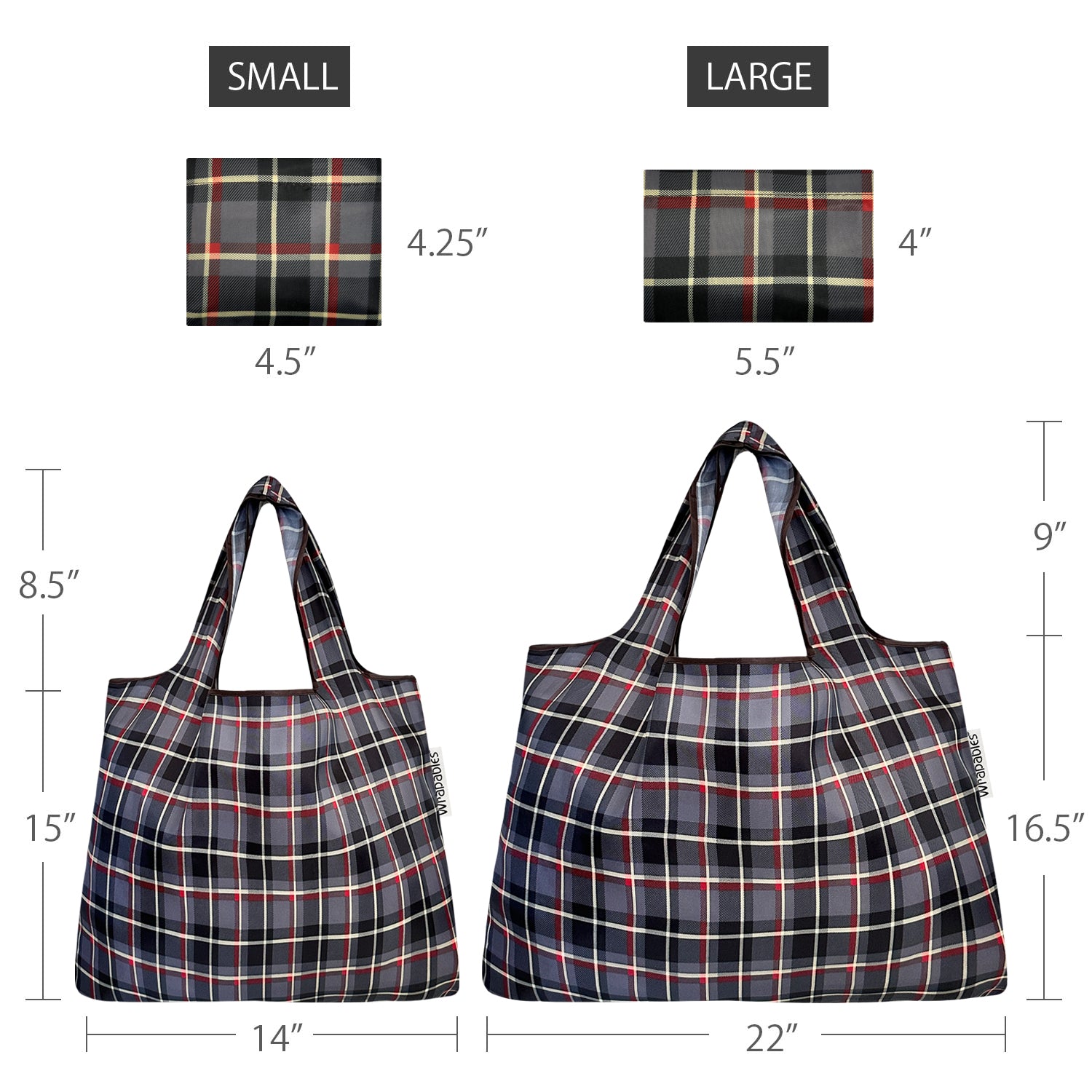 Wrapables Large & Small Foldable Tote Nylon Reusable Grocery Bags, Set of 2