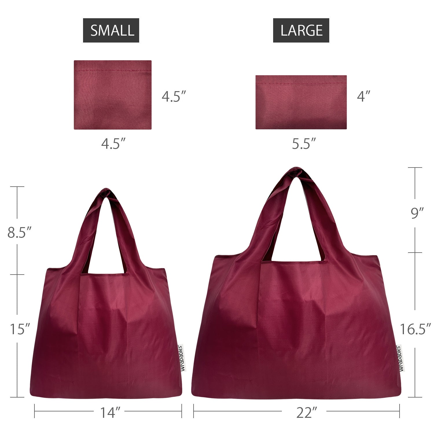 Wrapables Large & Small Foldable Tote Nylon Reusable Grocery Bags, Set of 2