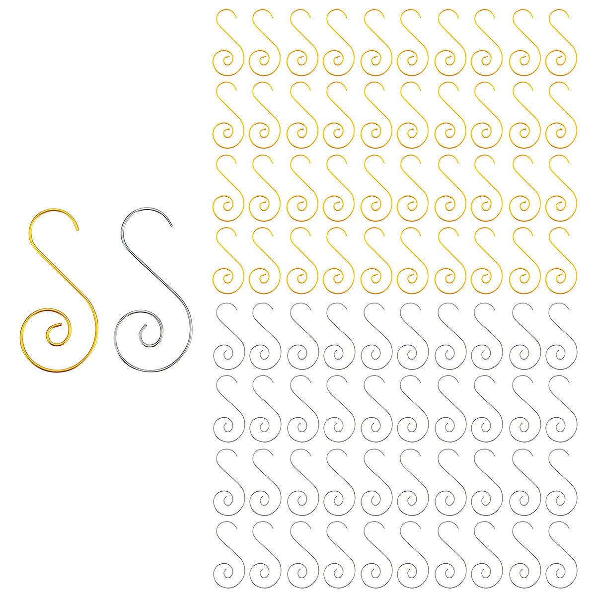 Wrapables Christmas Tree Ornament Hooks, S-Shaped Swirl Hooks for Hanging Decorations (Pack of 80)