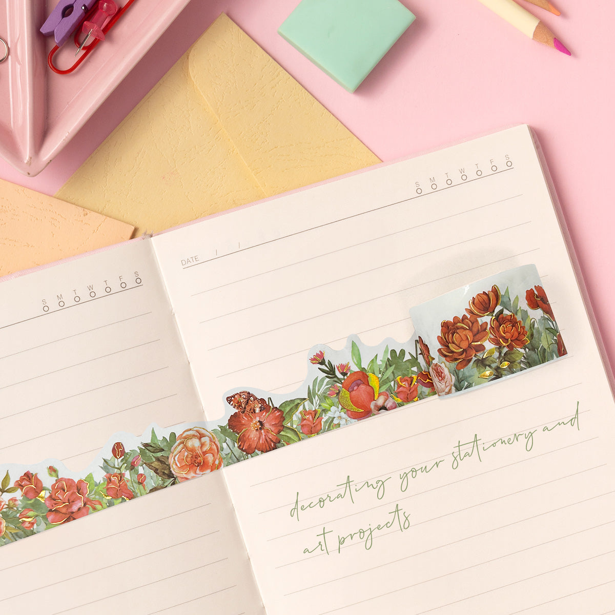 Wrapables Landscape Floral Metallic Gold Foil Washi Tape, 30mm x 3M