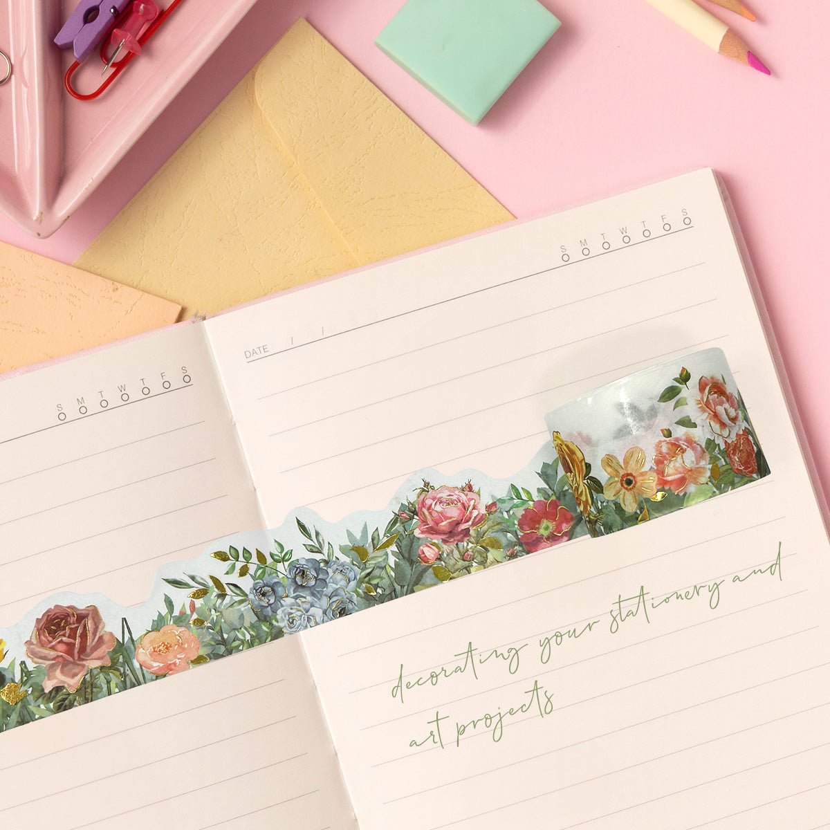 Wrapables Landscape Floral Metallic Gold Foil Washi Tape, 30mm x 3M