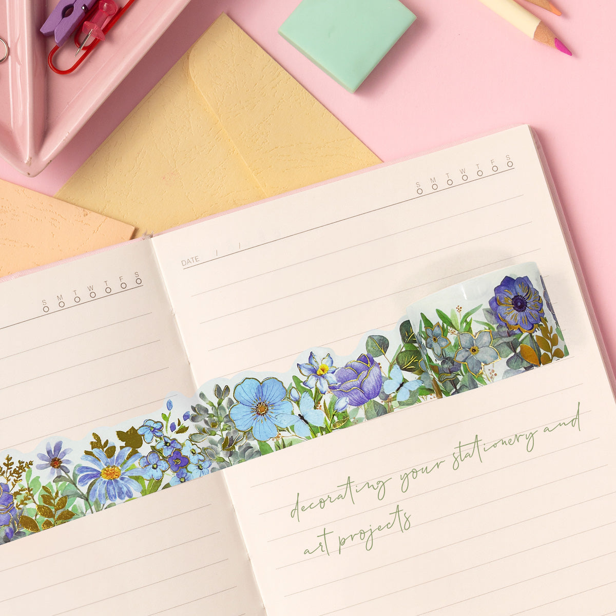 Wrapables Landscape Floral Metallic Gold Foil Washi Tape, 30mm x 3M