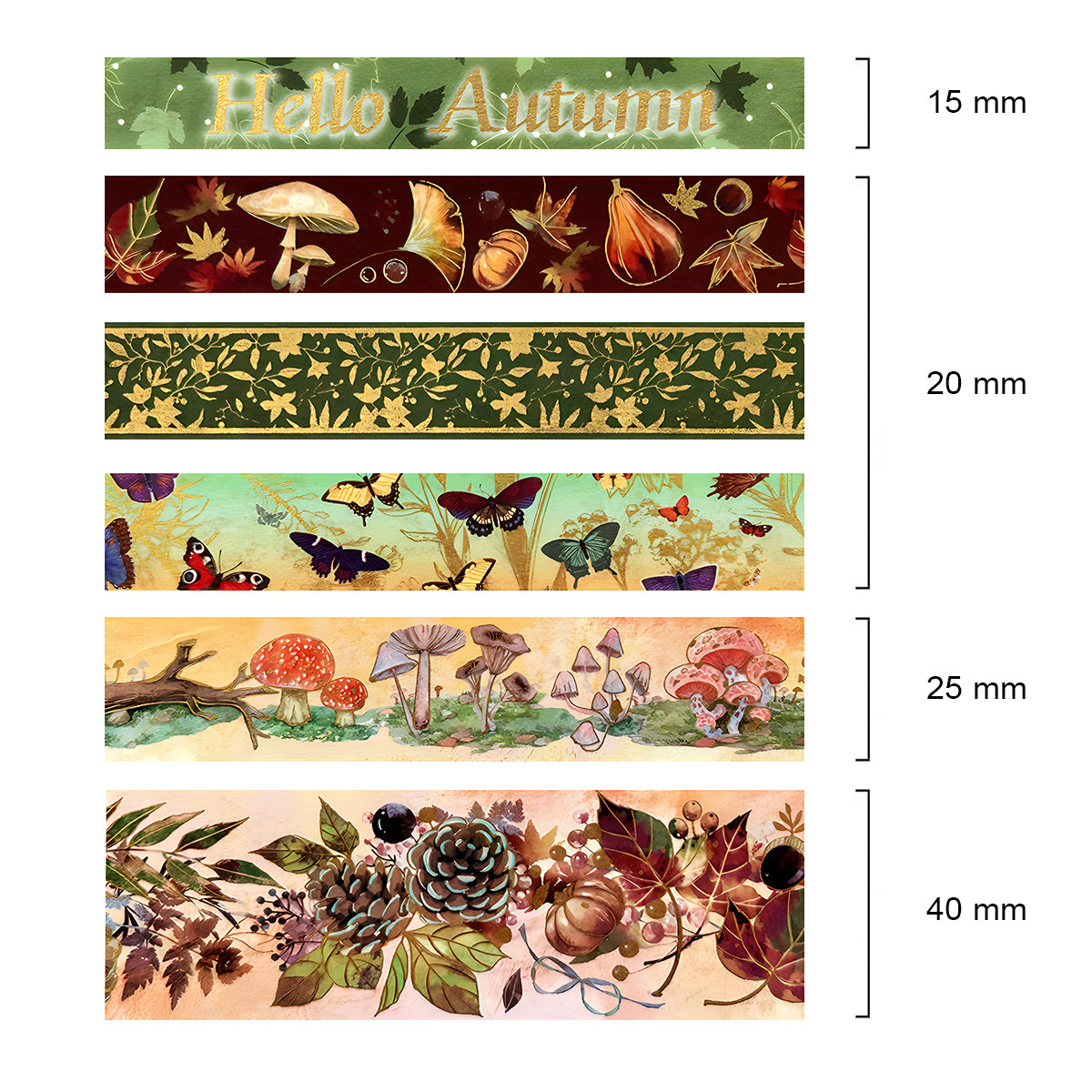 Wrapables Gold Foil Washi Tape in a Box Set for Scrapbooking, Stationery, Diary, Card Making