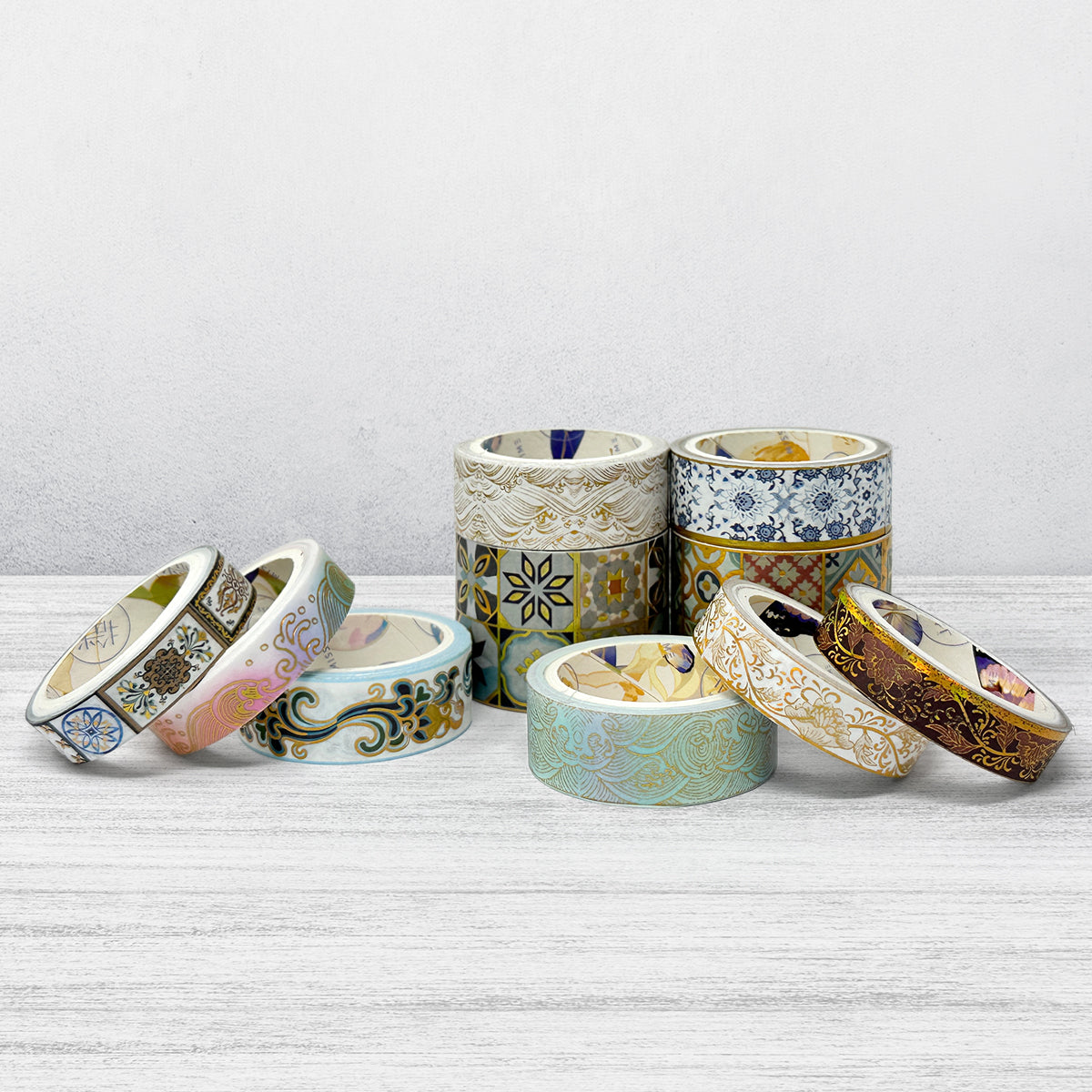 Wrapables Decorative Gold Foil Washi Tape Box Set for Arts & Crafts, Scrapbooking, Stationery, Diary (10 Rolls)