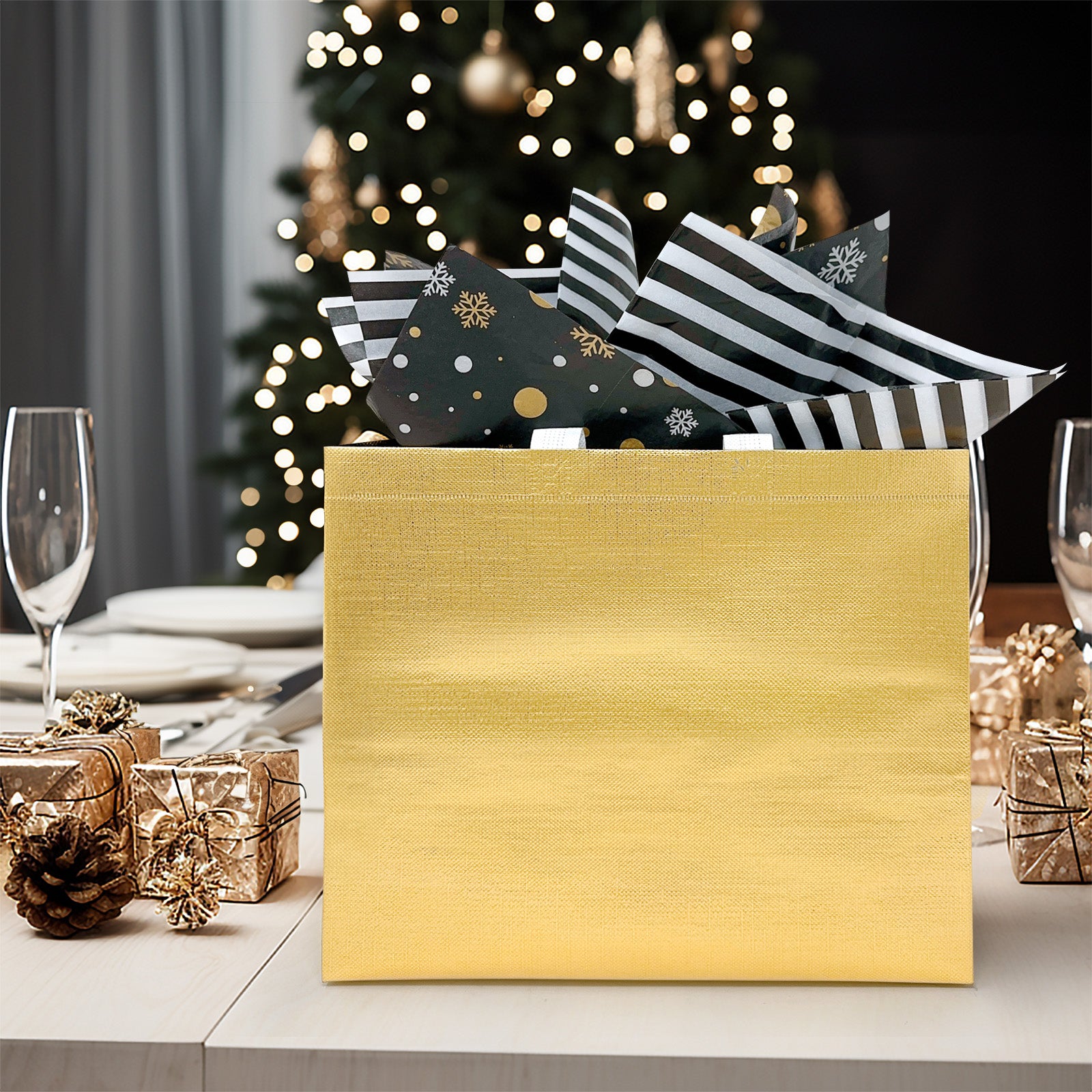 Wrapables Glossy Non-Woven Reusable Gift Bags with Handles for Weddings, Bridal Showers, Parties (Set of 8)