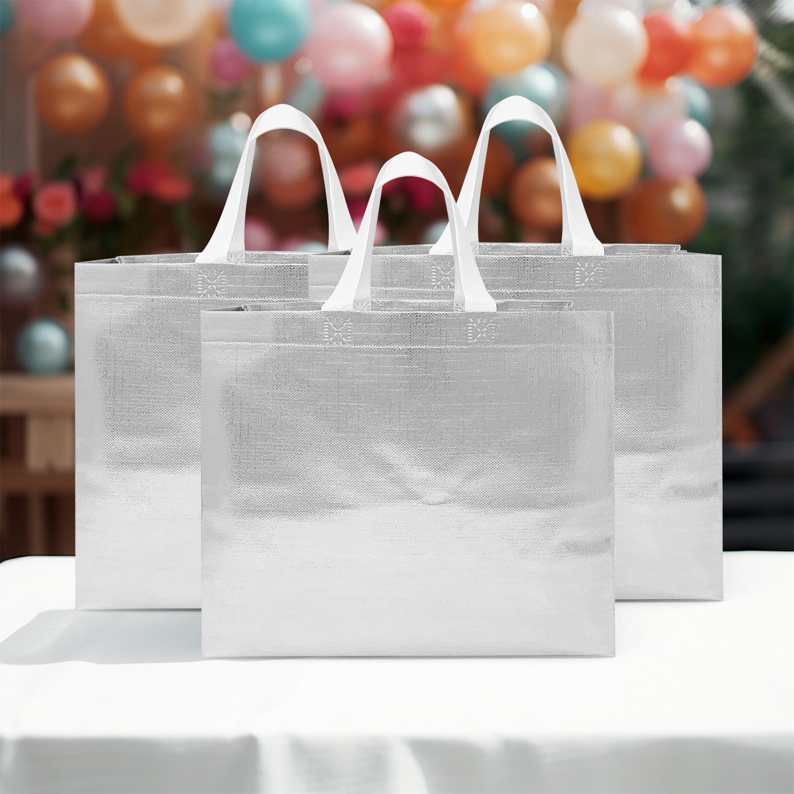 Wrapables Glossy Non-Woven Reusable Gift Bags with Handles for Weddings, Bridal Showers, Parties (Set of 8)