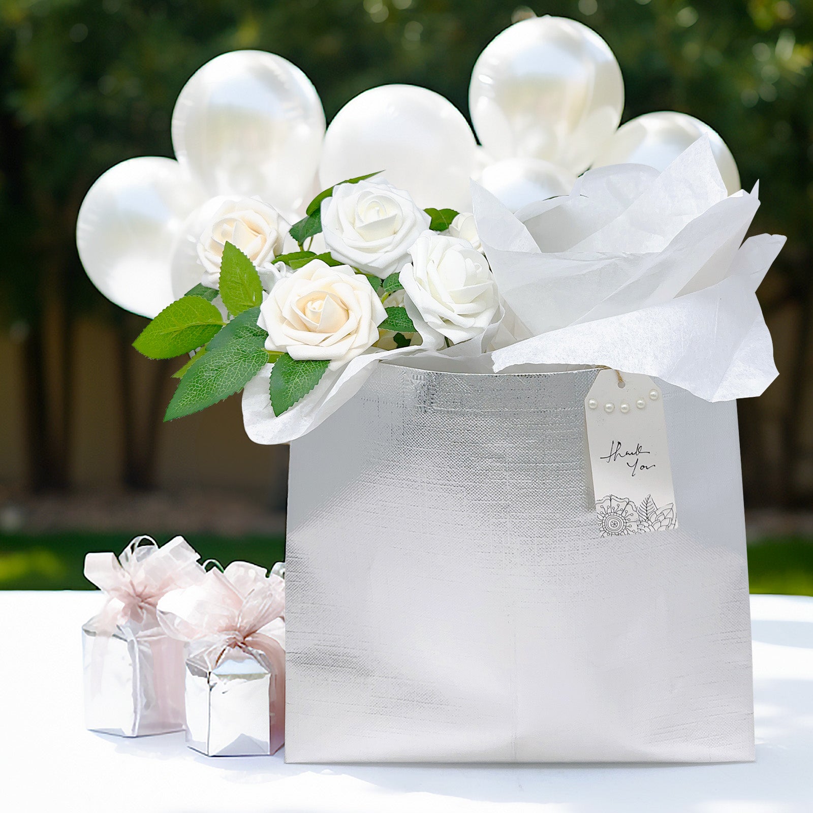Wrapables Glossy Non-Woven Reusable Gift Bags with Handles for Weddings, Bridal Showers, Parties (Set of 8)