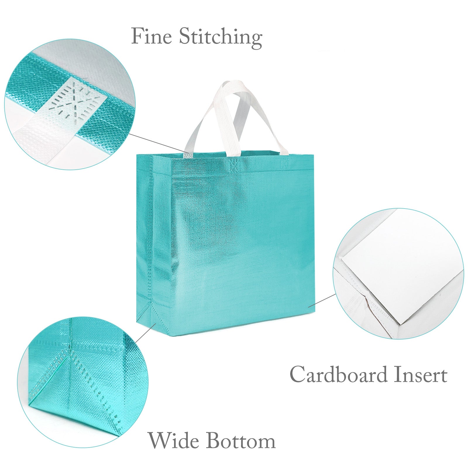 Wrapables Glossy Non-Woven Reusable Gift Bags with Handles for Weddings, Bridal Showers, Parties (Set of 8)