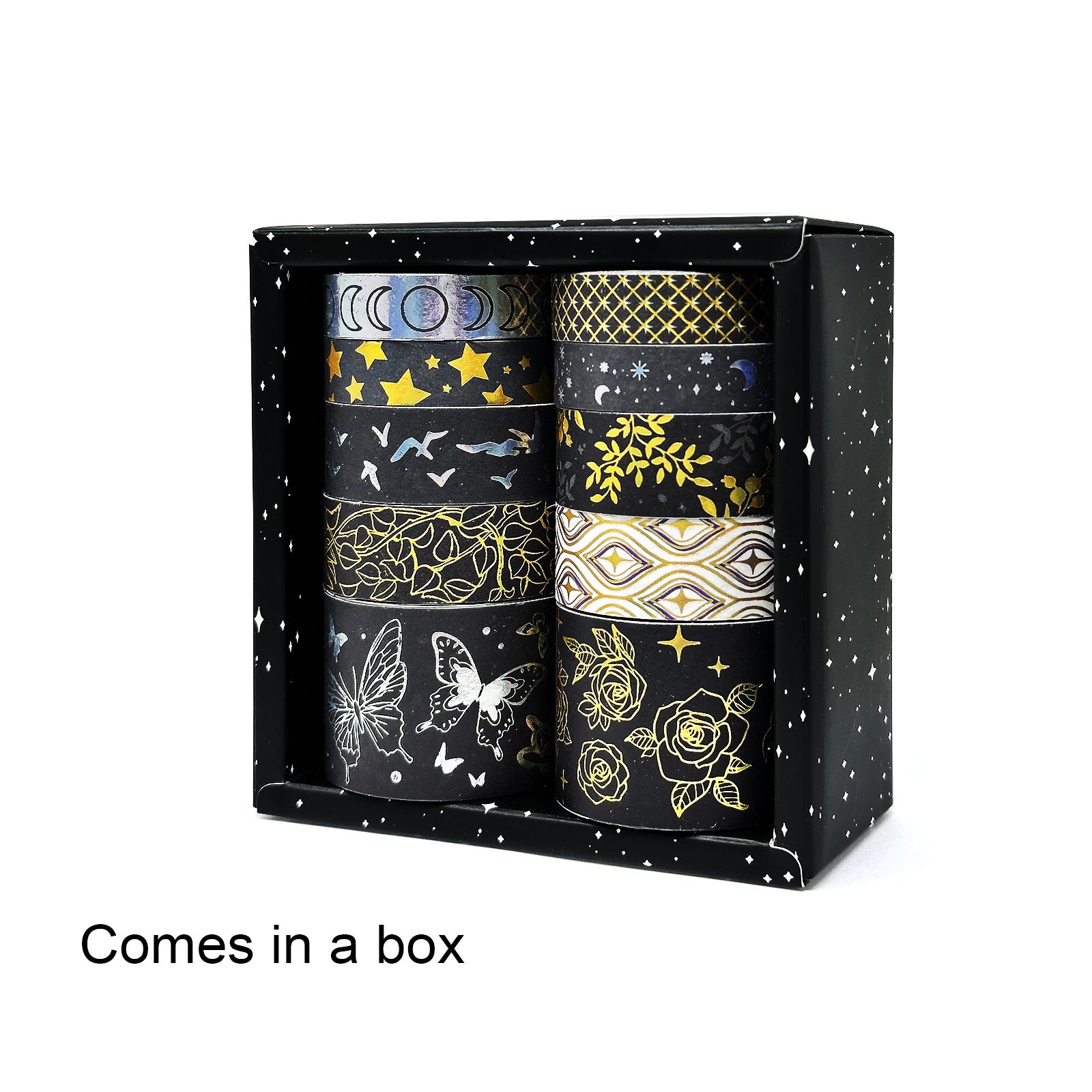 Wrapables Decorative Gold Foil Washi Tape Box Set for Arts & Crafts, Scrapbooking, Stationery, Diary (10 Rolls)