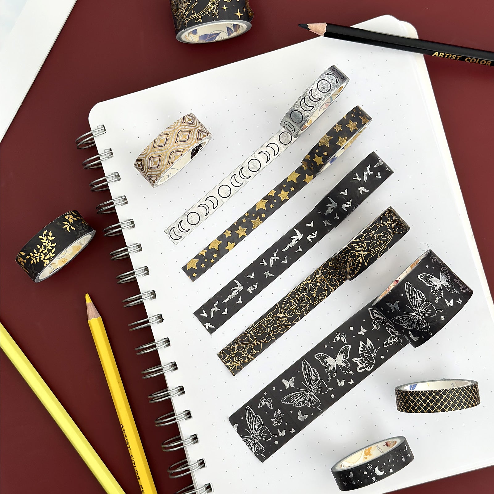 Wrapables Decorative Gold Foil Washi Tape Box Set for Arts & Crafts, Scrapbooking, Stationery, Diary (10 Rolls)