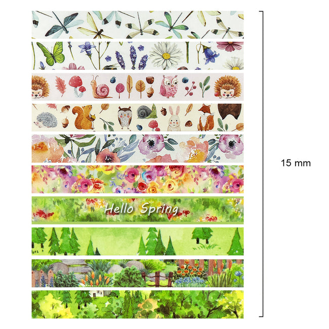 Wrapables Decorative Washi Tape for Scrapbooking, Stationery, Diary, Card Making (10 Rolls), Hello Spring