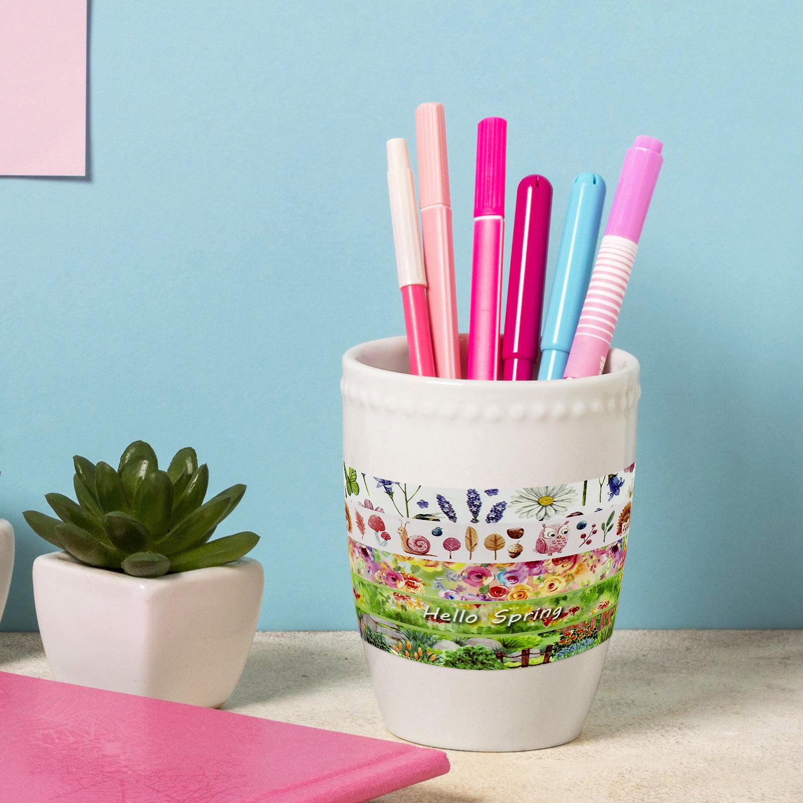 Wrapables Decorative Washi Tape for Scrapbooking, Stationery, Diary, Card Making (10 Rolls), Hello Spring