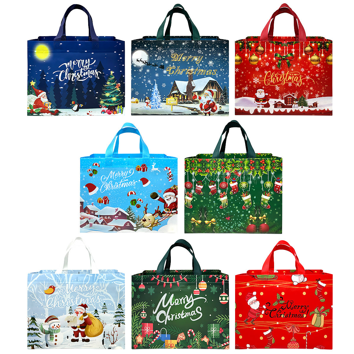 Wrapables Non-Woven Reusable Christmas Holidays Gift Bags with Handles for Gift Wrap, Parties, Favors and Treats (Set of 8)