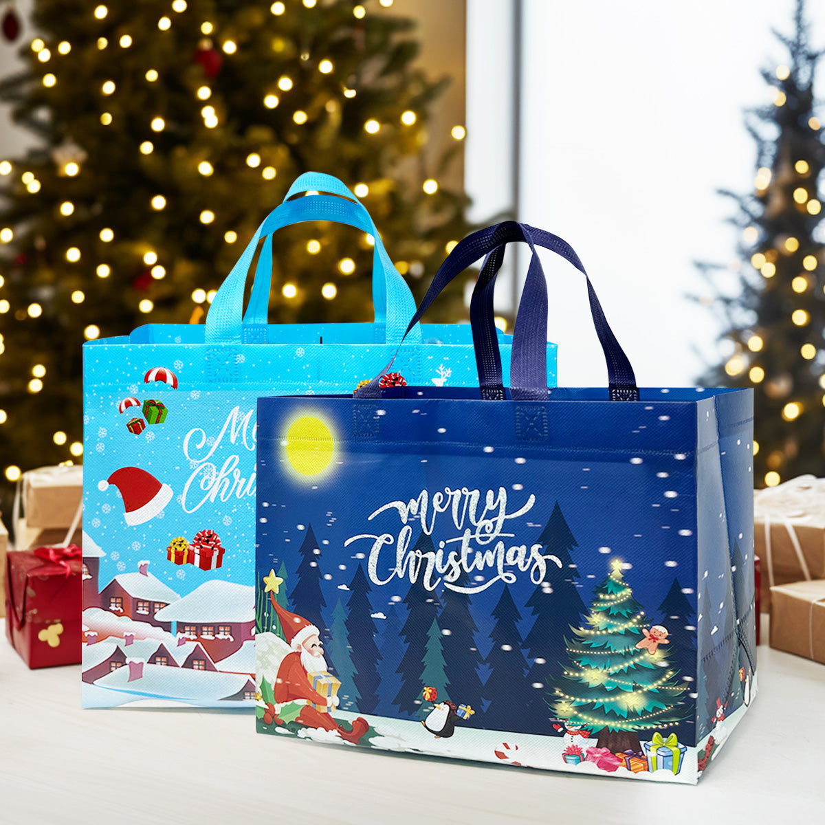 Wrapables Non-Woven Reusable Christmas Holidays Gift Bags with Handles for Gift Wrap, Parties, Favors and Treats (Set of 8)