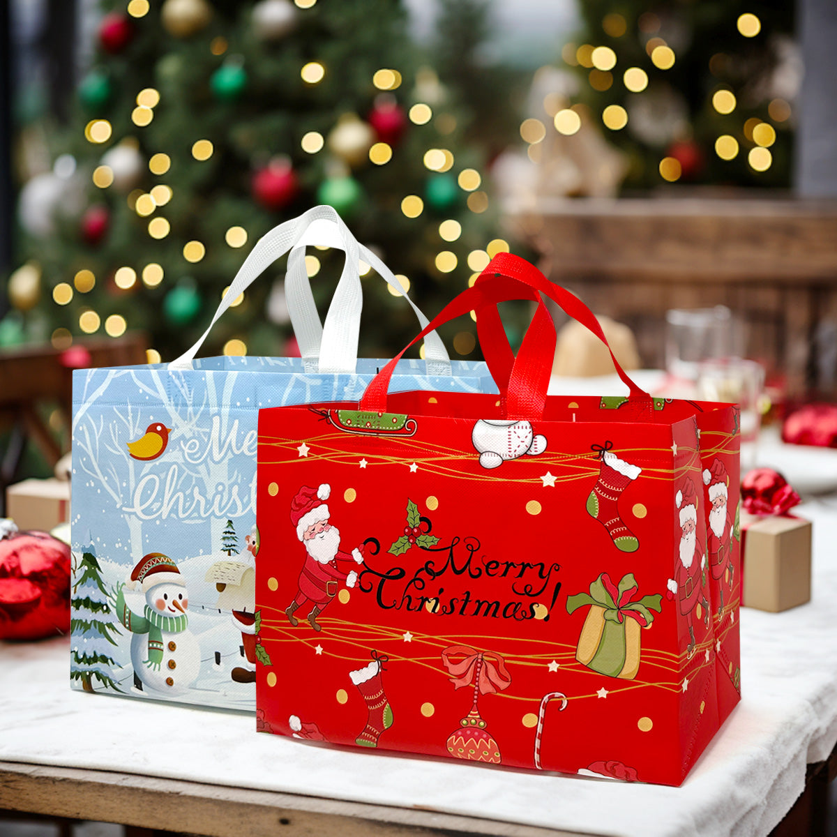 Wrapables Non-Woven Reusable Christmas Holidays Gift Bags with Handles for Gift Wrap, Parties, Favors and Treats (Set of 8)