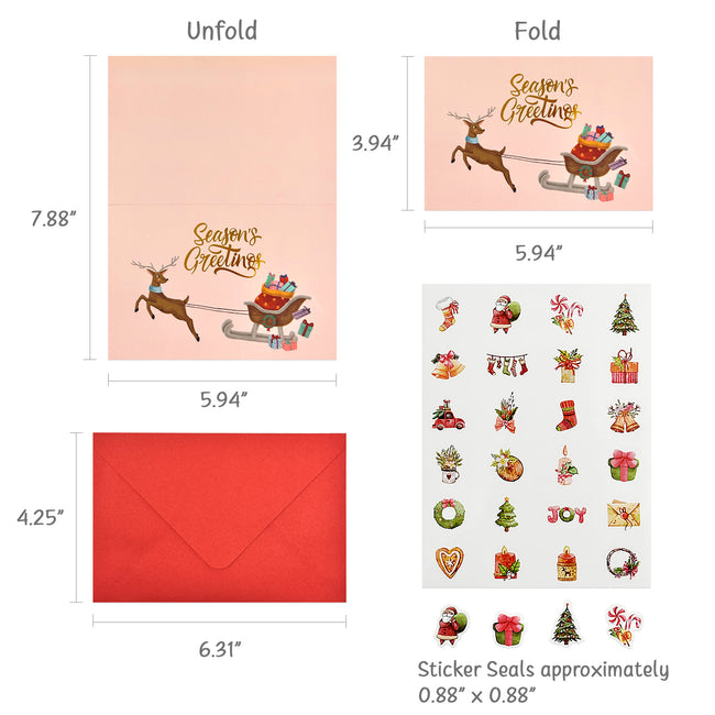 Wrapables Blank Gold Foil Christmas Greeting Cards with Envelopes & Stickers for Holidays, Friends, Family (Set of 24)