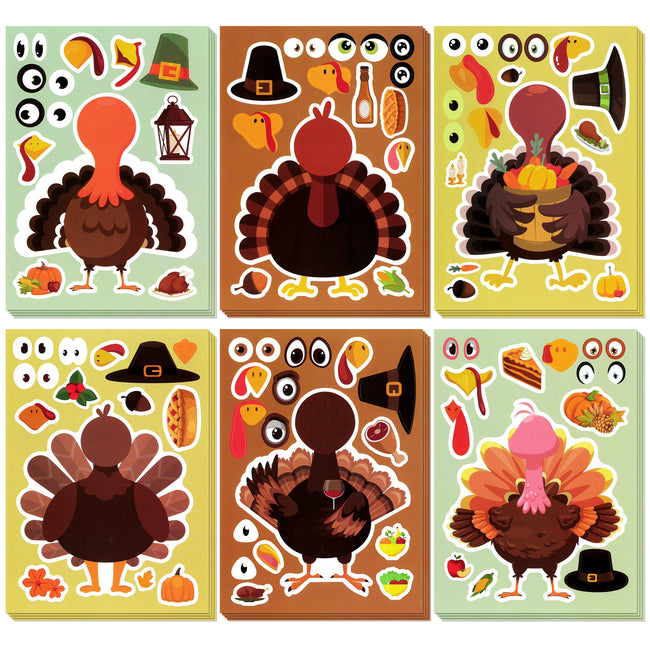 Wrapables Make Your Own Turkey Sticker Sheets, DIY Make a Face Sticker Sheets, Thanksgiving Craft and Activities, Party Favors (24 Sheets)