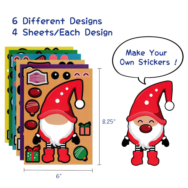 Wrapables Make Your Own Christmas Stickers, DIY Make a Face Sticker Sheets, Holiday Crafts and Activities, Party Favors (24 Sheets)