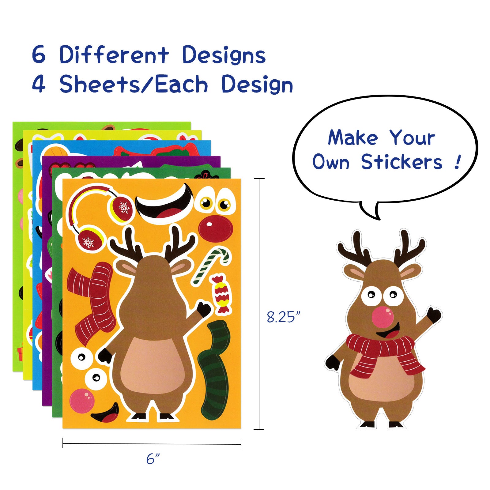 Wrapables Make Your Own Christmas Stickers, DIY Make a Face Sticker Sheets, Holiday Crafts and Activities, Party Favors (24 Sheets)