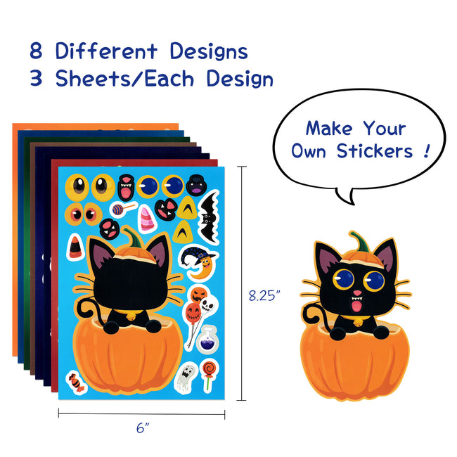 Wrapables Make Your Own Halloween Stickers, DIY Make a Face Sticker Sheets, Halloween Crafts and Activities, Party Favors (24 Sheets)