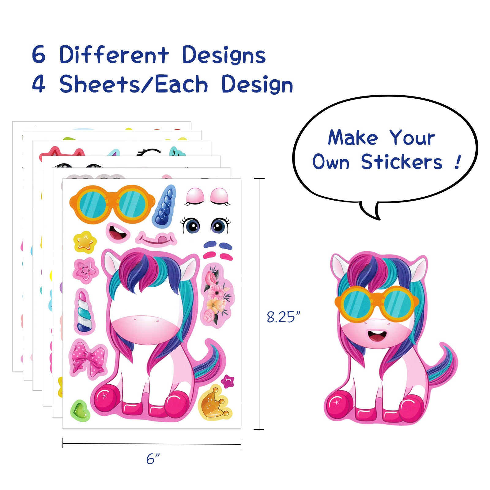 Wrapables Make Your Own Sticker Sheets, DIY Make a Face Animal, Food, Party Favor Stickers (24 Sheets)