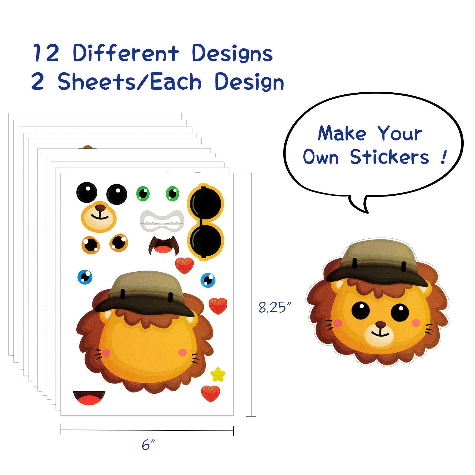Wrapables Make Your Own Sticker Sheets, DIY Make a Face Animal, Food, Party Favor Stickers (24 Sheets)